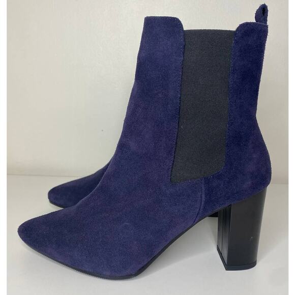 NWT ANTONIO DE FARIA BOOTS 9 SUEDE LEATHER BLUE DEBORA ANKLE BOOTIES BLACK HEEL - Picture 3 of 13